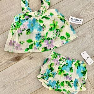 Old Navy Floral Top and Shorts Set - Green, Blue, Purple